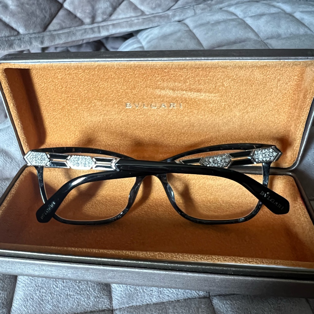 Bulgari Black Crystal Trim Cat-Eye Glasses
